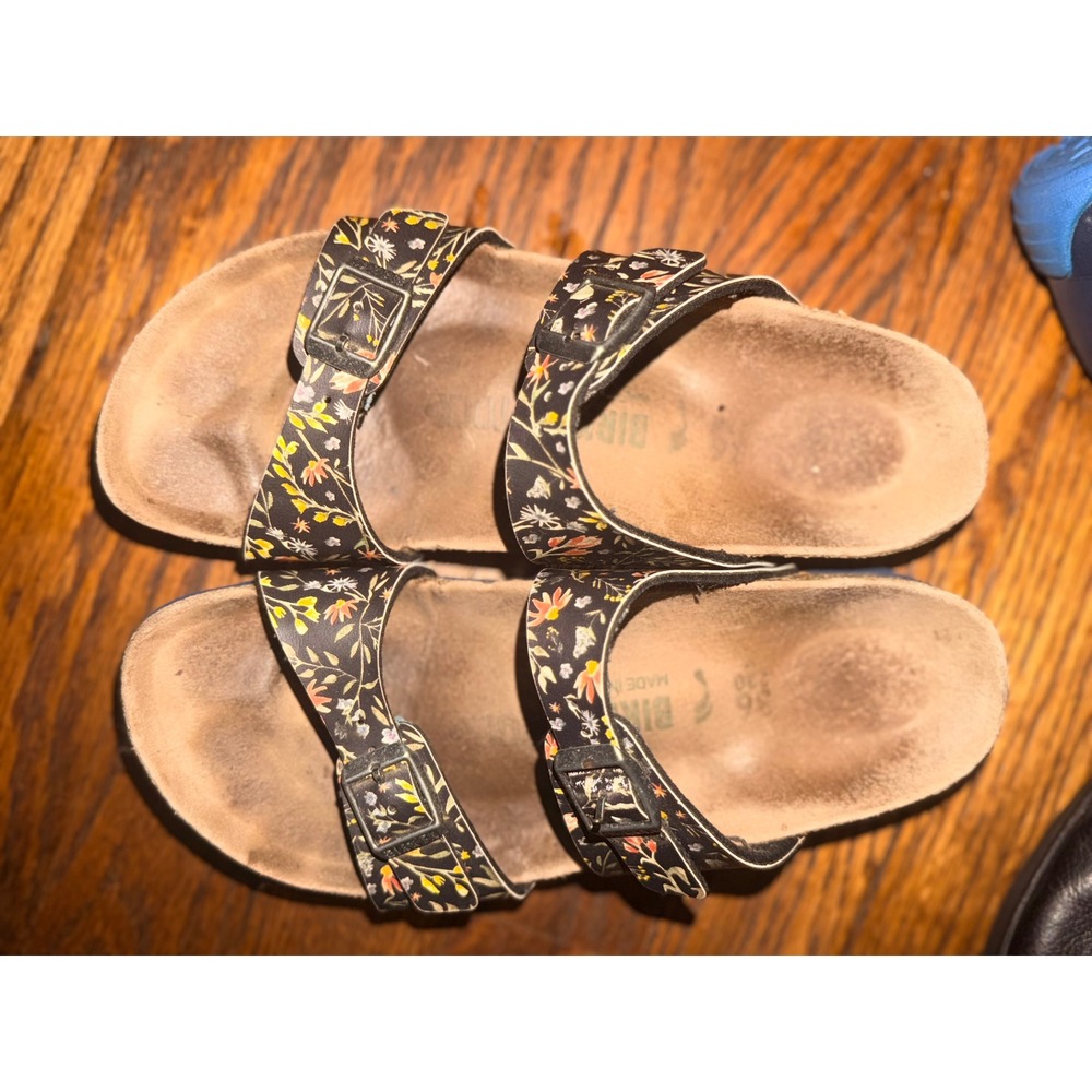 Birkenstock Sydney Sandals Women 36 Black Floral Good Comfort Cork Buckle